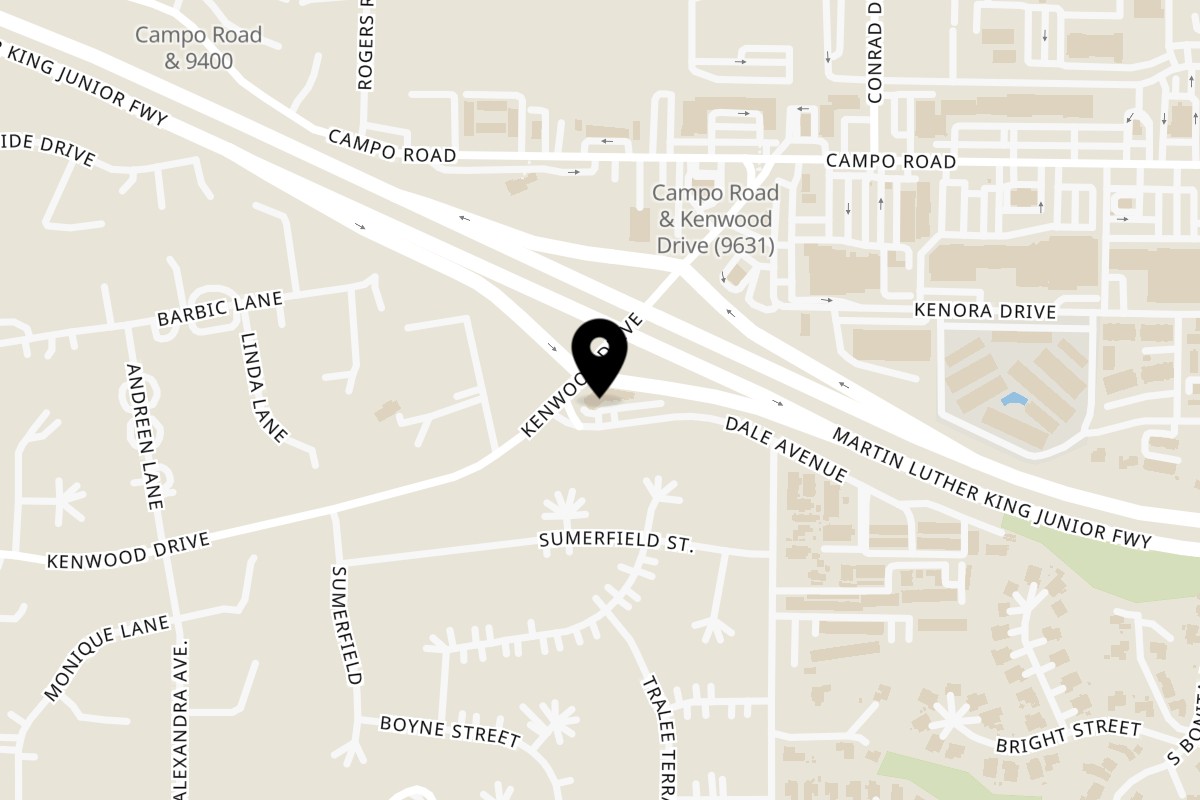 Map showing the location of King Pizza Spring Valley on 9612 Dale Ave #3 in Spring Valley